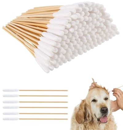 HUVZOR 150 Pezzi Cotton Fioc per Cani Tampone di Cotone Lungo per La Pulizia delle Orecchie Tamponi di Cotone in Legno per Animali Domestici, Cani, Gatti (12 cm)