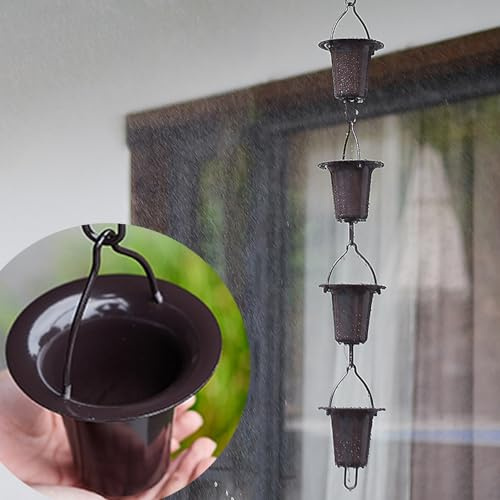 Regnkedja Dekoration Kopp Regnavloppskedjor, Hängande Ytterdörr Regnfångarkedja Med 5 Koppar/M, Bruna Avledande Vatten Regnkedjor För Takfotsdränering,36 m (118ft)