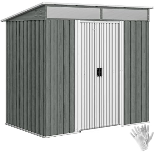 Outsunny Caseta de Jardín Exterior 2 m² 195x122x181,5 cm Cobertizo de Jardín Exterior Metálica con Base SIN Suelo 2 Puertas Correderas Ventanas y Ganchos para Herramientas Gris Claro