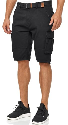 Indicode Herren Monroe Cargo-Shorts mit Gürtel | Bermuda Sommerhose aus Baumwolle für Männer Black, XXL