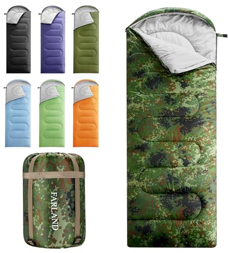 FARLAND Sleeping Bags for Adults, 3 Season Warm & Cool Weather, Lightweight Camping Sleeping Bag for Kids Family Camping Essentials with Compression Sack for Hiking