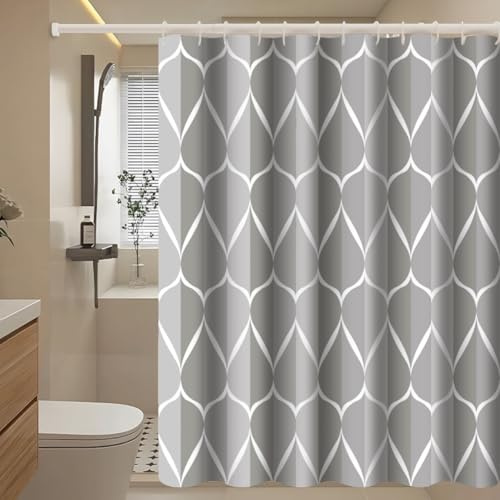 GONOVE Duschvorhang für Badezimmer 240 x 200 cm Schimmelresistent Dicke Polyester Stoff Geometrische Duschvorhang Liner Wasserdichter langer Badevorhang mit Haken, waschbar und gewogen Saum