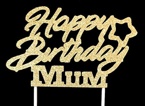 AILEXI Handgemachte 1 Count Glitter Kuchen Dekoration Topper - alles Gute zum Geburtstag Mama Gold