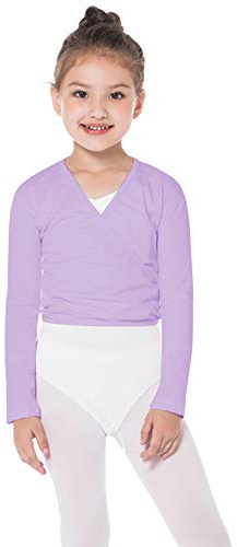 Bezioner Dance Wrap Top Ballet Cotton Crossover Cardigan Long Sleeve for Girls Womens (Purple, S(90-110cm))
