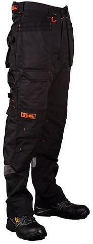 Black Hammer Mens Work Trousers Multi Pockets Cargo Heavy Duty Triple Stitched with Cordura Reinforcing Stress Points and Knee Pad Pockets Phenomenal Adult Workwear Trousers (30W / 29L) Black