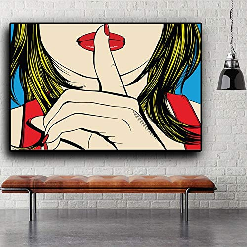 Ssshhh! Famoso diseño de Deborah Azzopardi Girl lienzo pintura cartel e impresiones cuadro de arte de pared moderno, para decoración de sala de estar Sin marco (Size : (15.7x19.7inch)40x50cm)
