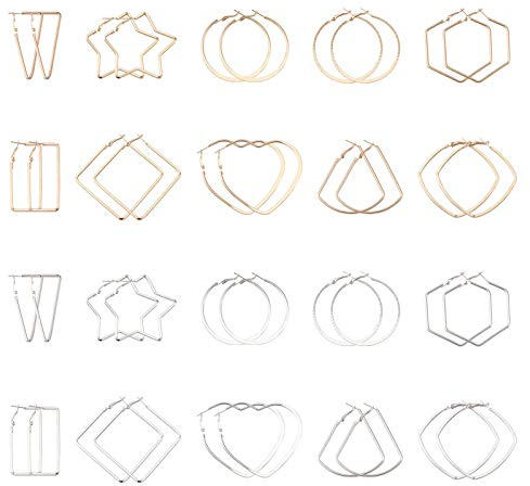 PandaHall 20 par gyllene och platina ringörhängen cirkel stjärna rektangel hjärta triangel fyrkantig hexagon fläktform geometrisk öppen pärlring metall örhänge fynd för gör-det-själv-smyckestillverkning