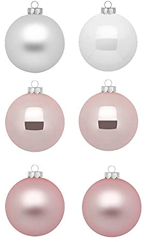 Inge Glas Weihnachtskugeln | Schöne Christbaumkugeln aus Glas | 30 Kugeln in Karton-Box | Christbaumschmuck Weihnachtsbaumschmuck Weihnachtsbaumkugeln (Noble Rose | rosa weiß)