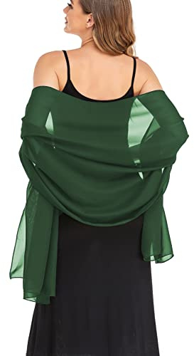 Pukguro Chales y envolturas para vestidos de noche, gasa transparente, elegante, suave y sedosa, bufanda de boda, Verde oscuro, 79 * 18‘’