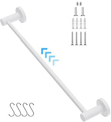 Adjustable Single Towel Bar 16 to 27.6 Inch, iMomwee Oil Rubbed White Finished Stainless Steel Bath Towel Holder, Wall Mounted Towel Rail for Bathroom Kitchen Washroom, 1 Diameter Towel Rod with Hook