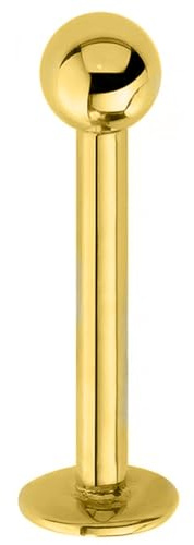 Jewel Barrel Labret Stud - 16G (1.2mm) Surgical Steel Flat Back Lip & Monroe Piercing Bar - 6mm 8mm 10mm 12mm Length with 3mm Ball End – Hypoallergenic (Gold, 6mm)