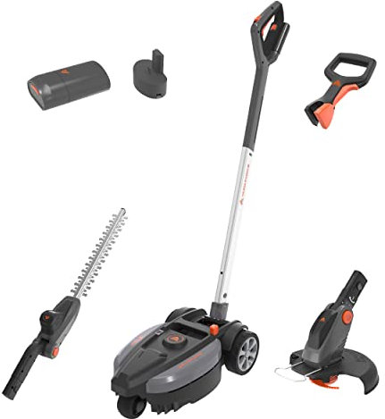 Yard Force 12V iFlex Urban Akku-Rasenmäher, Rasentrimmer und Heckenschere im Paket LM F24BN, mit / 4,0 Ah Lithium-Ionen-Akku, bis zu 50 qm, 23cm, 3-stufige Schnitthöheneinstellung, Silber Schwarz