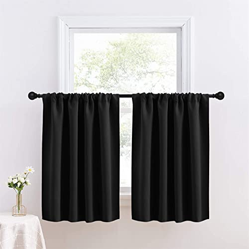 Icegrey Tende per piccole finestre Mezza cucina tende da finestra con Tasca, tenda da bistrot per cucina in stile country house, Nero, 70 cm L x 60 cm B (1 Stück)