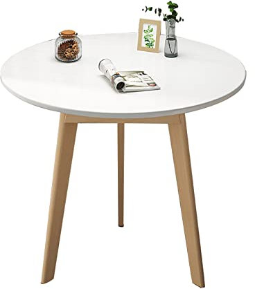 Weißer runder Kaffee-Beistelltisch, Moderne Tee-Beistelltischmöbel, Holztisch mit 3-beinigem Deko-Heimbüro, Kleiner runder Tisch (Größe: 48 x 60 cm, Farbe: Holz)
