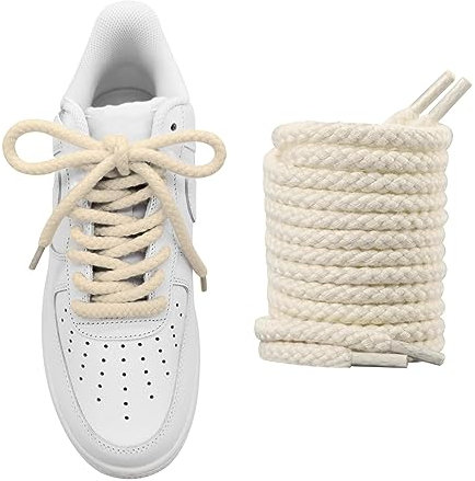 RYMAUP Cordón de algodón 100% para AF1, Blanco, grueso, 1 pieza
