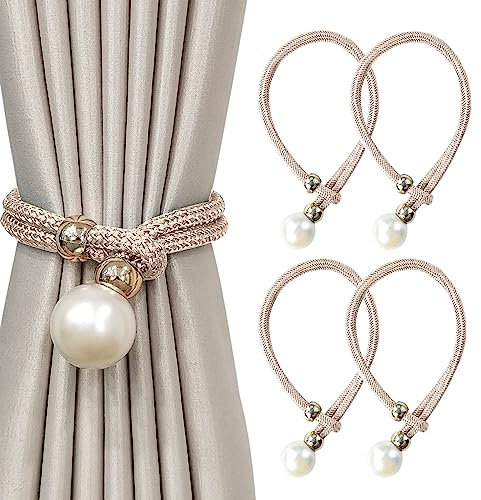 4 Stück Vorhang Raffhalter,Raffhalter für Gardinen Mit Großen Perlen für Heimdekoration, Büro, Hotel Etc (Champagner)