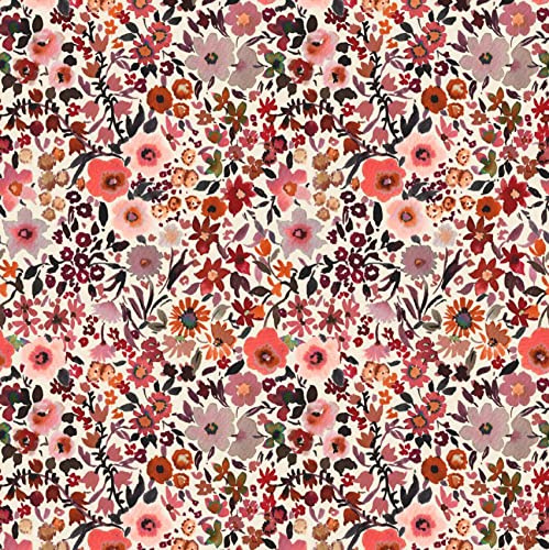 VmG-Store 1m de tissu en coton 100% pour la couture, non vendu au mètre, tissu pour enfant (Fleurs Rougeâtres Bc013)