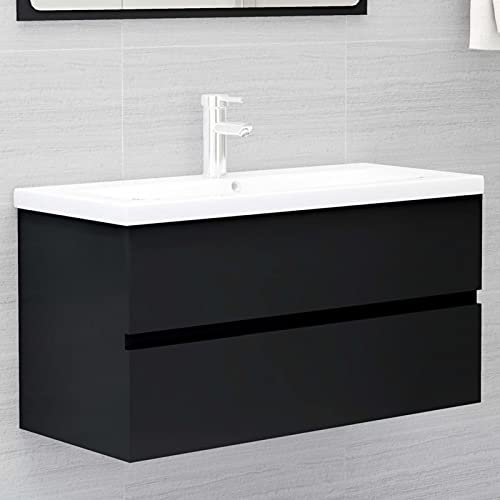 NITCA Mobile con Lavabo Integrato, Armadietto Bagno Sospeso, Sottolavabo con 1 Cassetto, Nero 90x38.5x45 cm