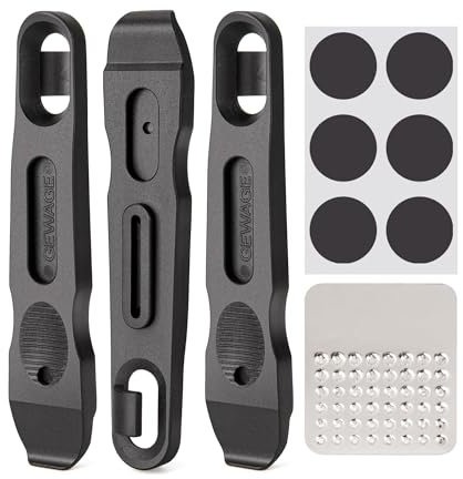 GEWAGE Fahrrad Reifenheber,Fahrradreifen-Reparaturset mit 6 vorgeklebten Reifenflicken und Metallfeilen，Fahrradwechselwerkzeug für die Reparatur von Fahrradschläuchen.