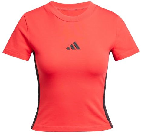 adidas Women's Essentials 3 Stripes Slim Baby T-Shirt, Pure Ruby/Black, M