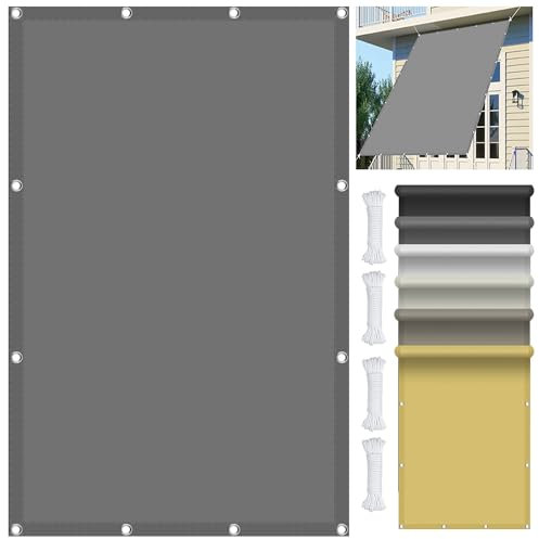 Sonnensegel Wasserdicht Rechteckig 1.4 x 1.6 m, Wasserdicht 98% UV Schutz Balkon Sichtschutz inkl Befestigungsseile für Garten Terrasse, Hellgrau