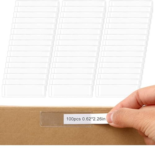 Etikettenhalter Selbstklebend 100 Stück Visitenkartentaschen Selbstklebend 1,6 x 5,75 cm Wasserdichte Etikettenhalter Durchsichtige Visitenkartenhüllen für Aktenschrank Schulbibliothek