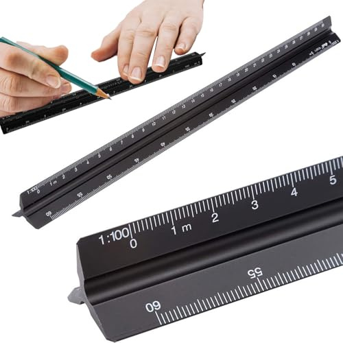 Scala triangolare, righello da 30 cm, scala in alluminio, righello architettonico, scala metrica 1:20, 1:25, 1:50, 1:75, 1:100, 1:125, per architetti, ingegneri, disegnatori (unità metriche)