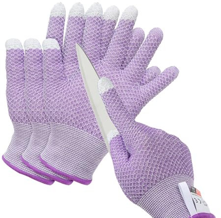 PATIKIL Cut Resistant Gloves, 2 Pair Touchscreen Level 5 Protection Cutting Gloves Anti Cut Kitchen Work Glove for Mandolin Slicing Oyster Shucking Whittling Wood Carving, Purple, Large