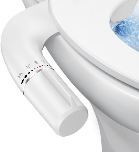 SHIKITEK Bidet Attachment for Existing Toilet Seats, Ultra-Slim, Non Electric, Dual Nozzle, Rear & Feminine Wash, Fresh Cold Water Sprayer, Badays Bedets Bedits Badette Bidgets, Silver