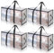 Cozary 94L Borsa Portaoggetti Grande, 4 Pezzi Impermeabile Borse Trasloco per Vestiti con Cerniera e Maniglia, Pieghevole Scatole Armadio per Vestiti, Piumoni,Trapunte, Trasparente