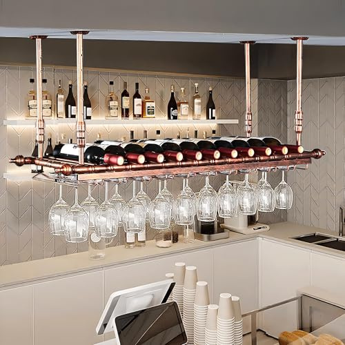 YTLEMON Soportes para copas Colgante, Altura ajustable Techo Botellero, Metal Porta Bottiglie da Vino Soporte de Copas Sostenedor para Barra Bar/Club/Armarios para Vino (Br, 120 * 30cm)