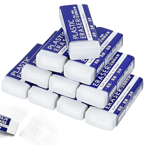 JUGUTA Gomme Classique Gomme Blanche Plastique Caoutchouc Gommes Pour Usage Général L'École Bureaux Croquis Peintures Beaux-Arts Doux 2B Gomme 10 Pièces