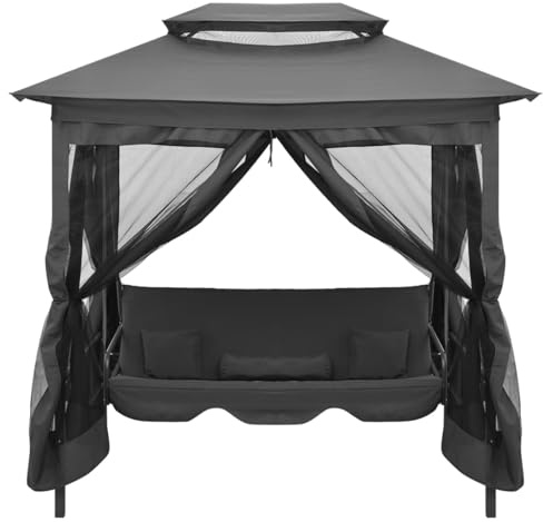 Homgoday Panchina a Dondolo con Baldacchino Antracite, Dimensioni 220x160x240 cm, Acciaio