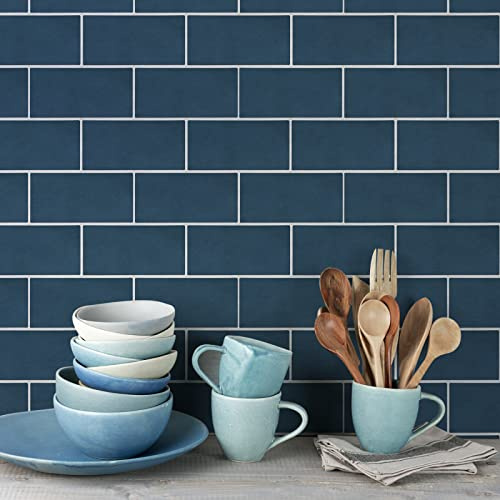 Exquisite Tile Stickers 15Cm X 30Cm Navy Blue Kitchen Tile Stickers for Bathroom Stick on Wall Tiles Backsplash for Kitchen Stick on Tiles Self-Adhesive Vinyl Home Decoration, Tile Stickers Rectangle