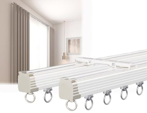 Tringle à rideaux silencieuse double voie 130 cm en aluminium pour salon, baie vitrée, séparateur de pièce, design silencieux (blanc)