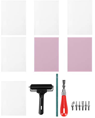 Cloimei Kit Profesional de Tallado de Goma para Fabricación de Sellos Arte de Grabado con 6 Herramientas de Corte Juego de Manualidades Sellos de Goma DIY Bloques de Grabado para A