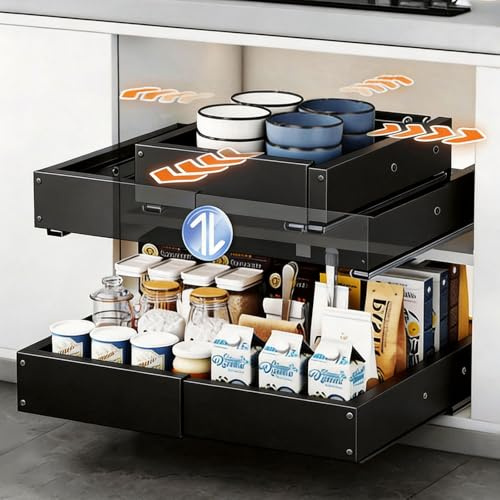 HONZUEN Cajones Extraíbles para Cocina, Ajustable sin Taladro, Negro 2 uds
