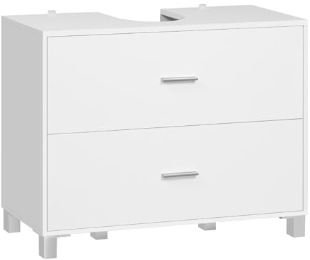 EUGAD Mobile Sottolavabo per Bagno con 2 Cassetti, Mobiletto Bagno Moderno da Terra 80x30x60 cm, con Foro per Sifone 20x22 cm, per Lavabo con Colonna, in Legno e Metallo, Bianco