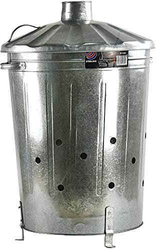 Sterling Ventures 90L Large Galvanised Steel Garden Incinerator for Rubbish Waste Fire Bin