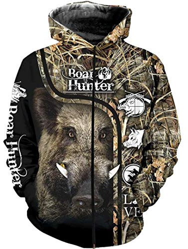 Hommes 3D imprimé Jungle Chasse Sanglier à Capuche Chemises Hommes Sweat à Capuche zippé Zipper XL