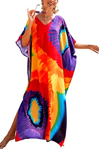 L-Peach Femmes Boho Kaftan Longuewear Nuit Surdimensionné Vêtements de Détente Robes Plage Couverture Sarong