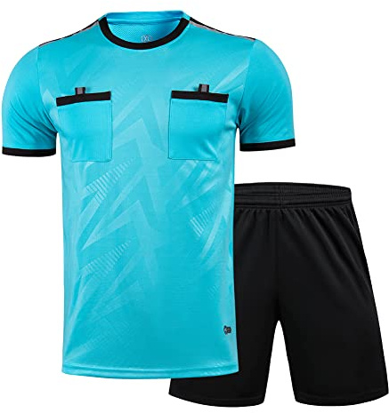 Shinestone Referee Jersey Bundle, Men's Soccer Referee Uniform Short Sleeve Pro Referee Soccer Jersey Perfect for Basketball Football Sports - Includes Referee Jersey and Shorts(Blue,XL)