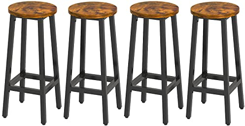 YMYNY Juego de 4 Taburetes de Bar, Taburete Alto para Cocina, Aspecto de Madera, Estructura de Metal, Estilo Industrial, 29 x 29 x 70CM, Marrón Rústico HTMJ510H-2