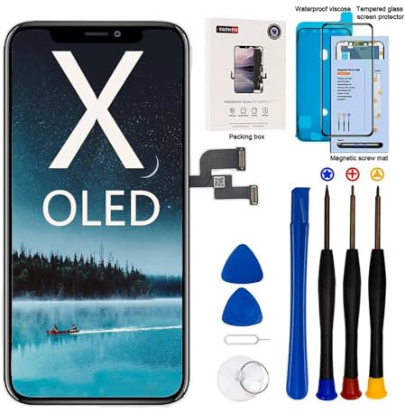 EFaith Ecran pour iPhone X OLED Écran de Rechange 5.8 Full HD Tactile Digitizer Assembly avec Kit De Réparation Complet + Protecteur D'écran + Adhésif Étanche avec Modèle: A1865, A1901, A1902 (OLED)