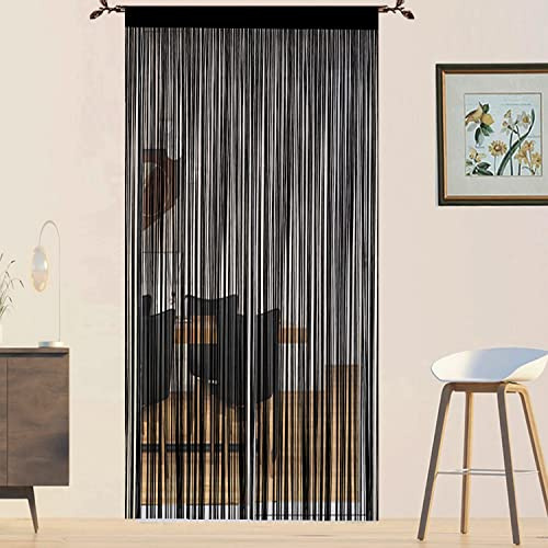 QiBoYuYe Cortina Puerta Exterior Cortina Mosquitera Tiras para Puertas Exteriores Terraza Antimoscas Salon Dormitorio Cortinas De Ventana Decoraciones para Habitaciones (Negro, 90 x 200 cm)