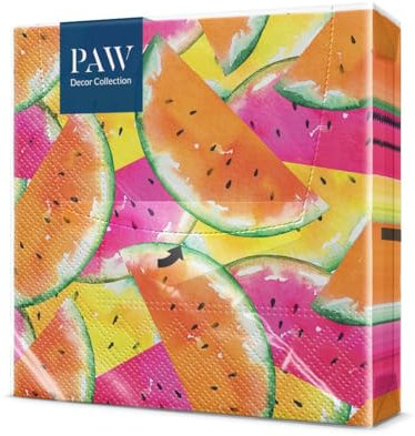 PAW - Servilletas Papel 3 Capas (33 x 33 cm) I 20 Unidades I Perfecto para Cumpleaños, Fiestas, Bodas, Comuniones y Celebraciones I Servilletas de Papel de Colores I Sandías Jugosas