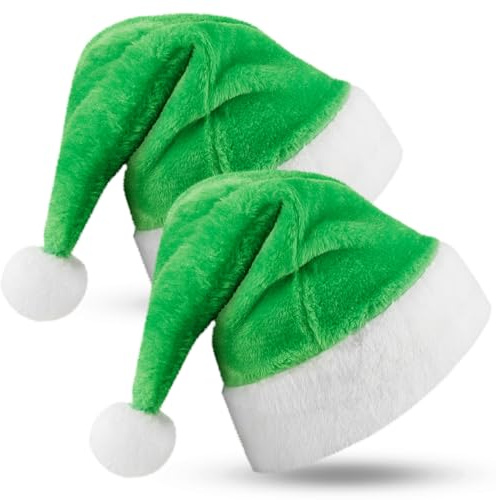 Hicarer 2 Sombreros de Papá Noel Verdes 30 x 40 cm Gorros de Papá Noel de Felpa Suave Cómoda Clásica para Navidad Fiesta Festiva Navideña Disfraz para la Mayoría de Adultos y Adolescentes