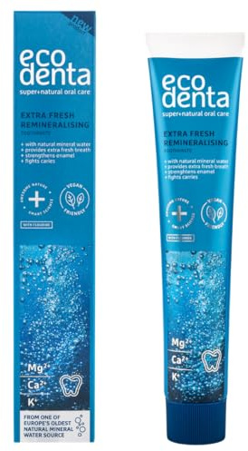 Ecodenta Extra Fresh Toothpaste with Natural Mineral Water I Remineralizing Toothpaste Provides Fresh Breath, Strengthens Tooth Enamel and Fights Tooth Decay I Natural Ingredients, 75ml