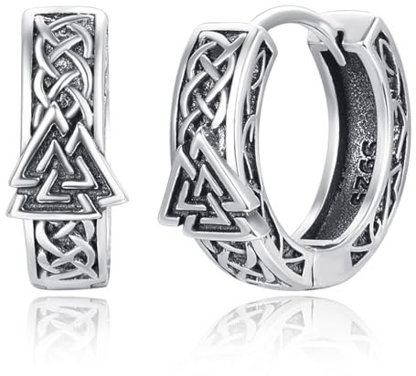 Wikinger Valknut Ohrringe für Männer Sterling Silber Wikinger Rune Valknut Silber Wikinger Creolen Hoop Ohrringe für Männer Jungen Vater