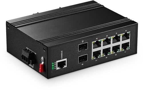 Binardat 10 Port Gigabit L2+ Managed PoE Industrial DIN-Rail Switch, 8 Gigabit PoE Ports, 2 Gigabit SFP, IEEE802.3AF/at, Vlan|Route|Ring|ACL|Qos Web/Konsole Managed